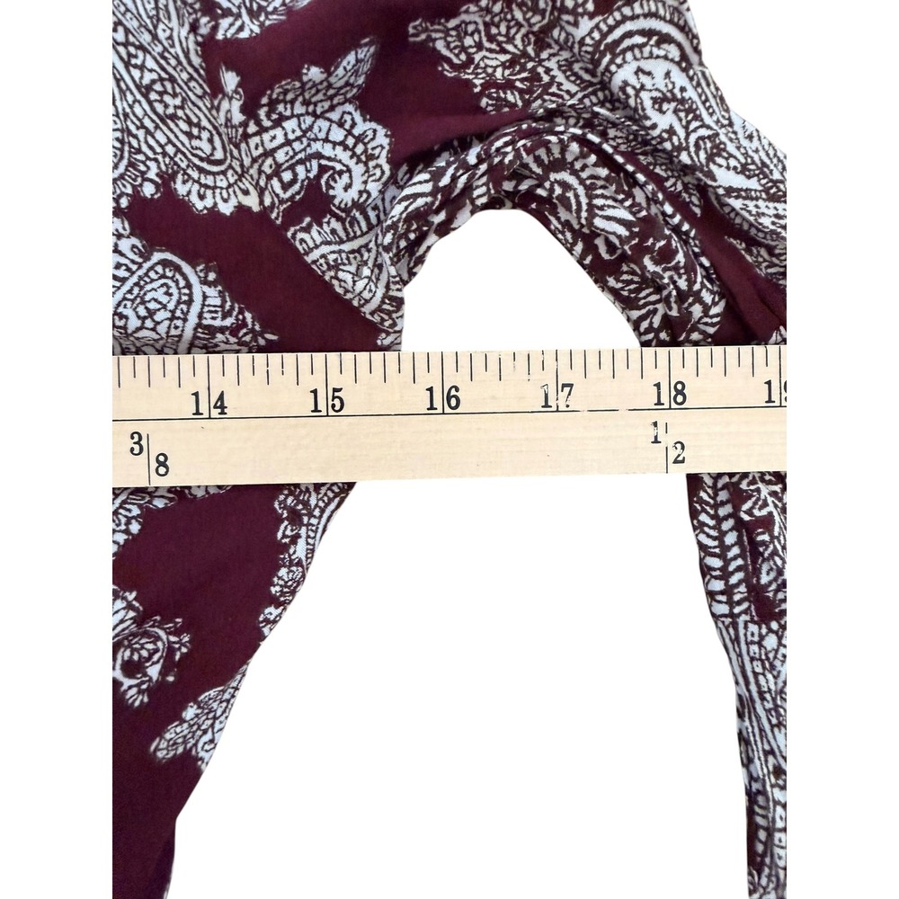 Ecote Burgundy Paisley Bell Sleeve Mini Dress Size 2 Boho Open Back Tie - Picture 4 of 7